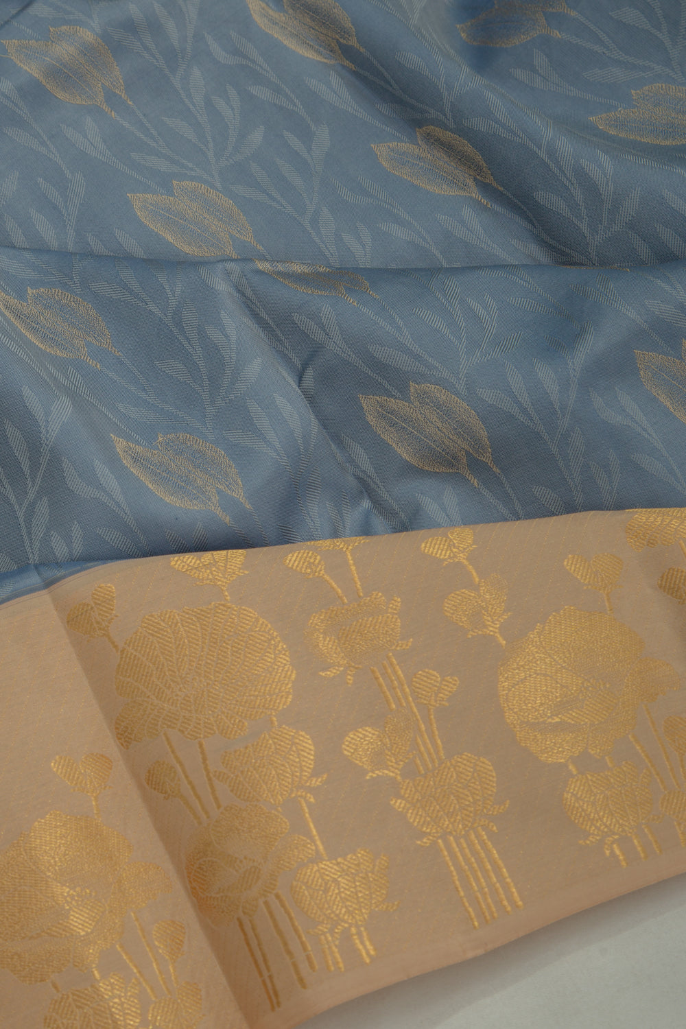 Soft Silk Brocade Steel Blue Saree