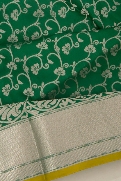 Taranga Kanchi Silk Jaal Bottle Green Saree