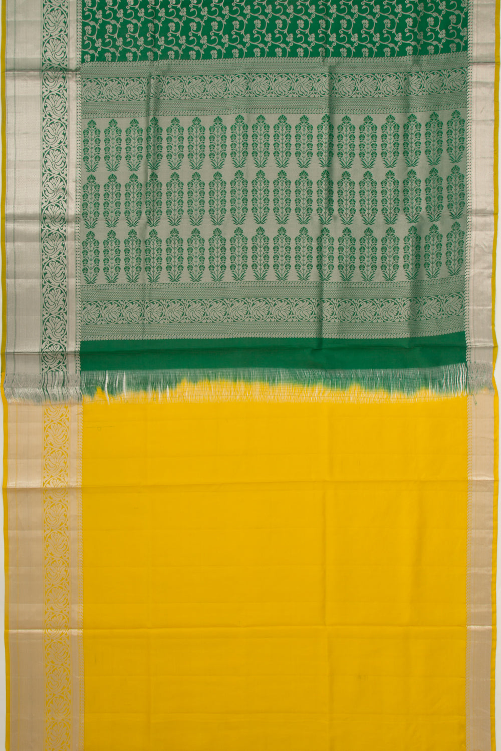 Taranga Kanchi Silk Jaal Bottle Green Saree