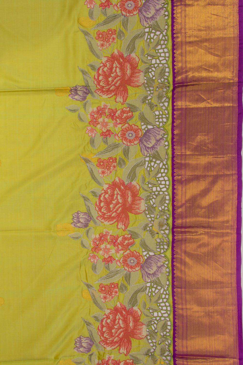 Kanchipuram Silk Butta Green Saree With Cut Work Border