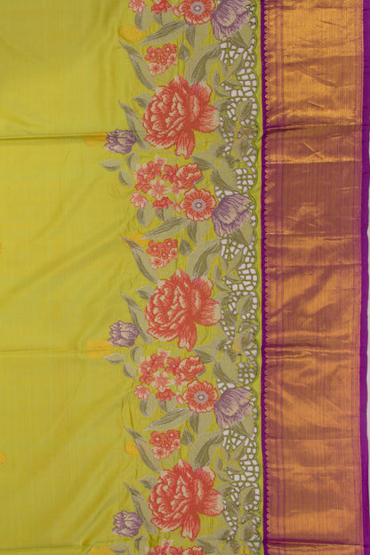 Kanchipuram Silk Butta Green Saree With Cut Work Border