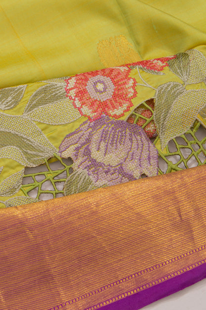 Kanchipuram Silk Butta Green Saree With Cut Work Border