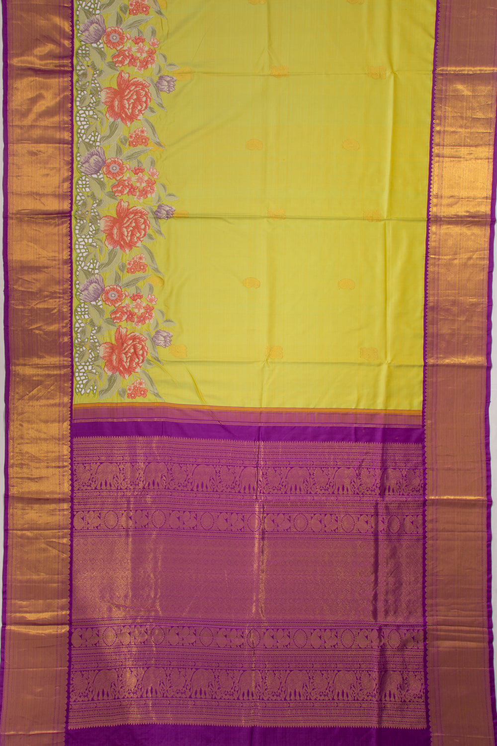 Kanchipuram Silk Butta Green Saree With Cut Work Border
