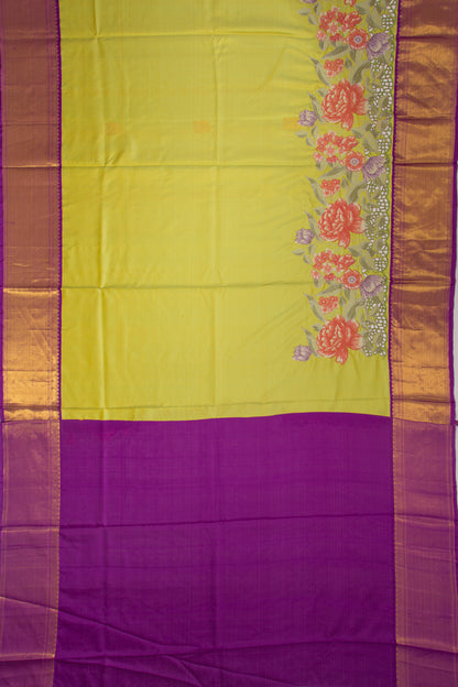 Kanchipuram Silk Butta Green Saree With Cut Work Border