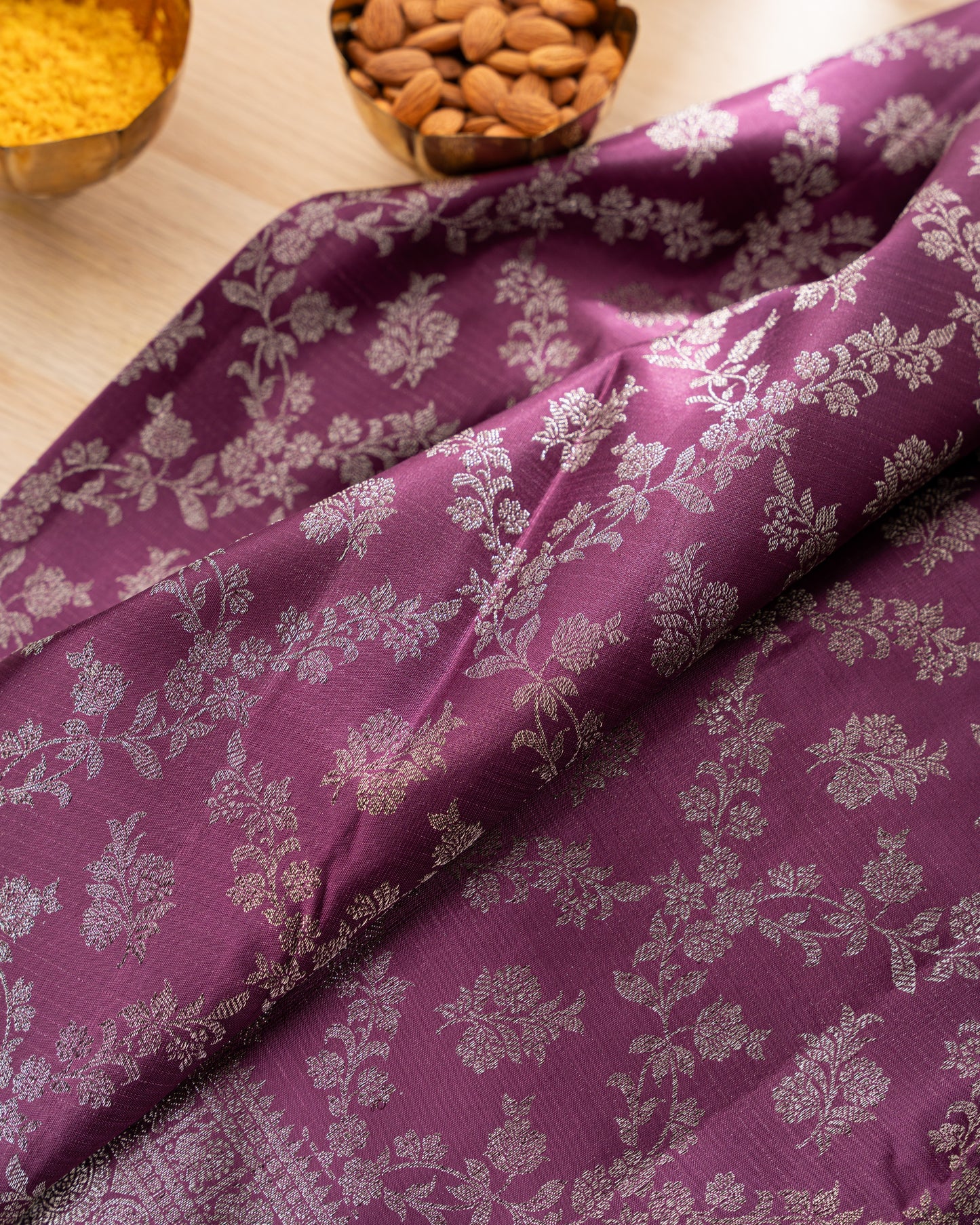 Taranga Kanchi Silk Antique Zari Jaal Purple Saree With Rakhi and Gift Box