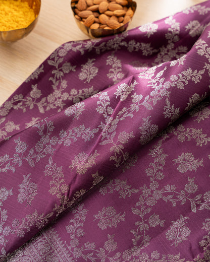Taranga Kanchi Silk Antique Zari Jaal Purple Saree With Rakhi and Gift Box