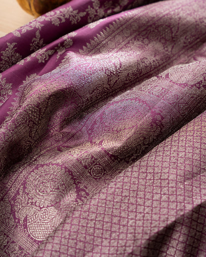 Taranga Kanchi Silk Antique Zari Jaal Purple Saree With Rakhi and Gift Box