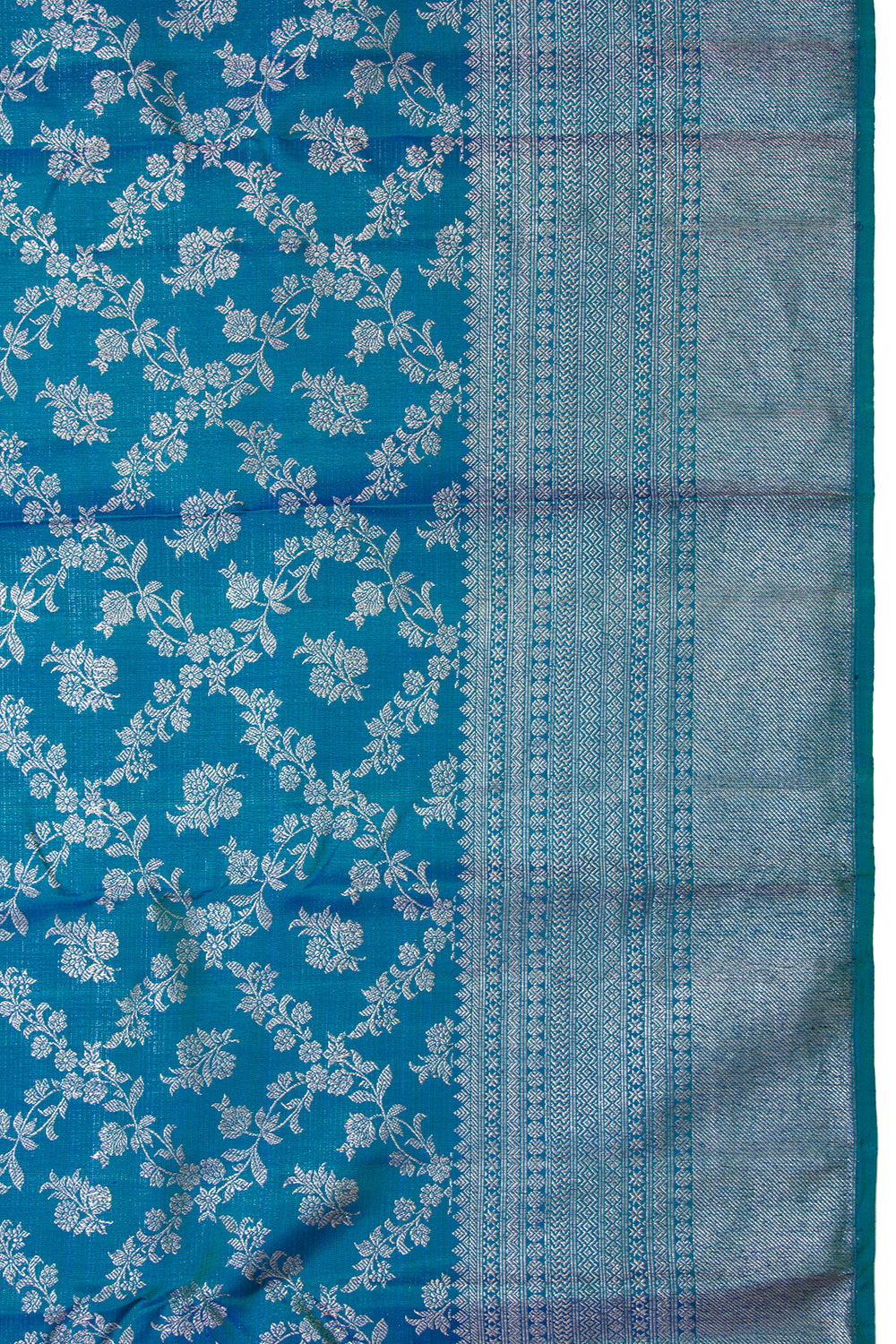 Kanchipuram Silk Jaal And Butta Teal Blue Saree