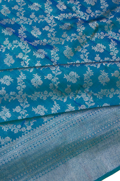 Kanchipuram Silk Jaal And Butta Teal Blue Saree