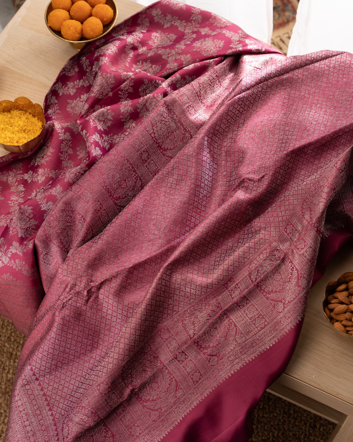 Taranga Kanchi Silk Antique Zari Jaal Purple Saree With Rakhi And Gift Box