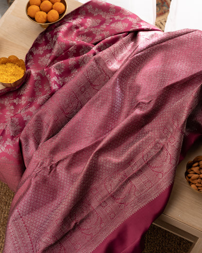 Taranga Kanchi Silk Antique Zari Jaal Purple Saree With Rakhi And Gift Box