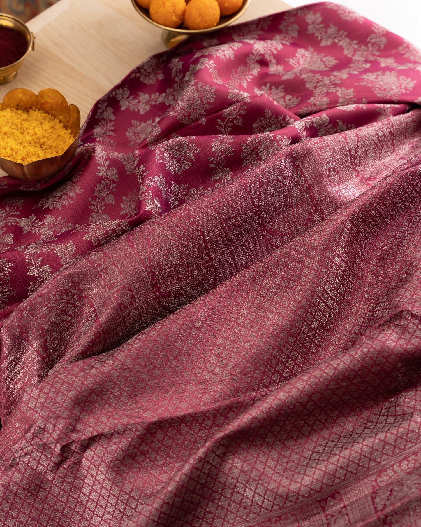 Taranga Kanchi Silk Antique Zari Jaal Purple Saree With Rakhi And Gift Box