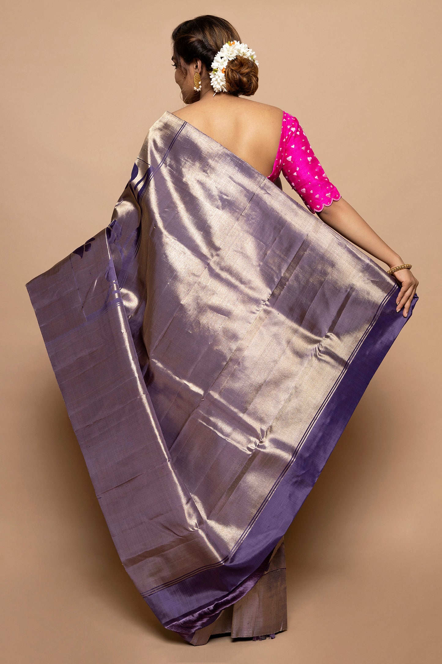 Kanchipuram Silk Tissue Jaal Dark Blue Saree