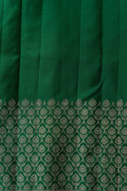 Taranga Kanchi Silk Antique Zari Butta Dark Green Saree With Rakhi and Gift Box