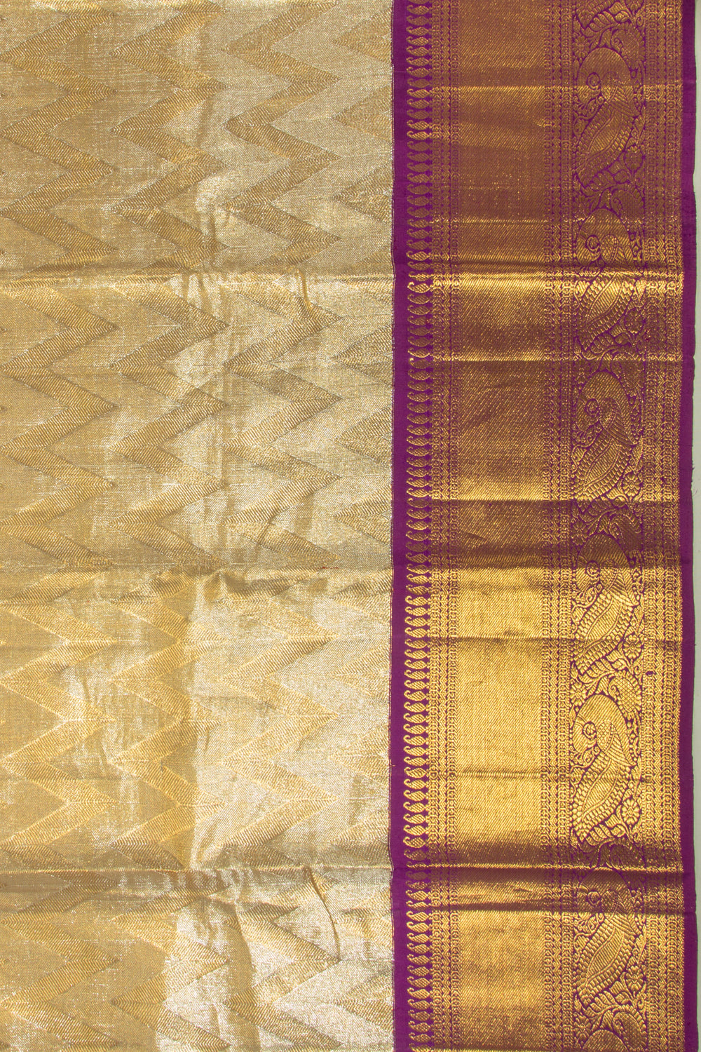 Kanchipuram Silk Tissue Zig Zag Lines Gold Saree