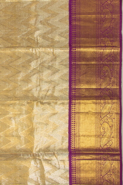 Kanchipuram Silk Tissue Zig Zag Lines Gold Saree