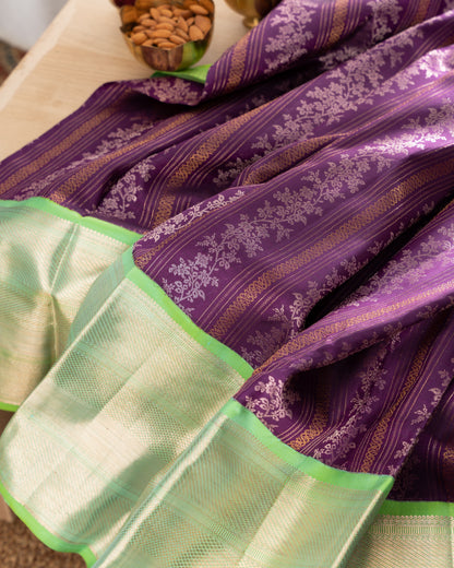 Kanchipuram Silk Jaal Purple Saree With Rakhi And Gift Box