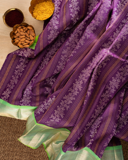 Kanchipuram Silk Jaal Purple Saree With Rakhi And Gift Box
