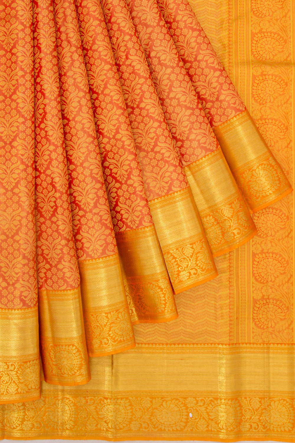 Taranga Kanchi Silk Tissue Brocade Orange Saree