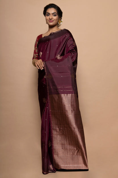 Taranga Kanchi Silk Butta Burgundy Saree