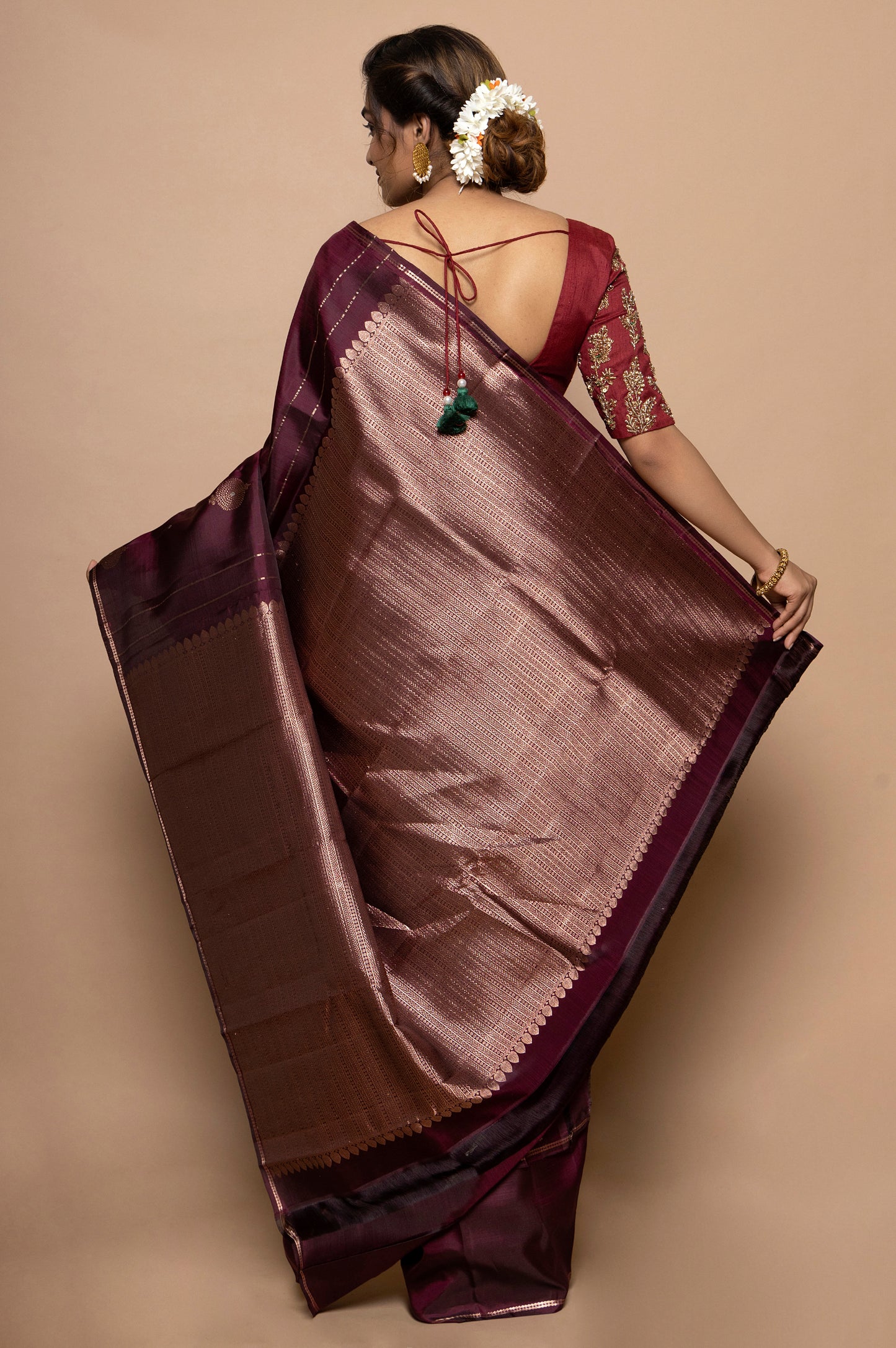 Taranga Kanchi Silk Butta Burgundy Saree