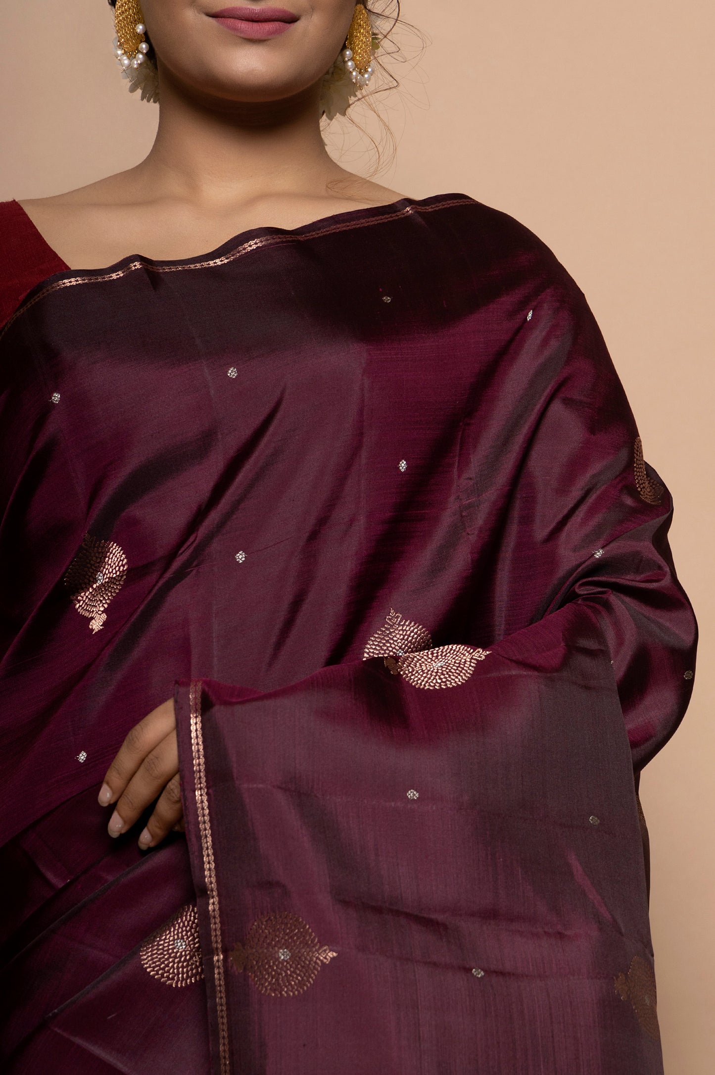 Taranga Kanchi Silk Butta Burgundy Saree