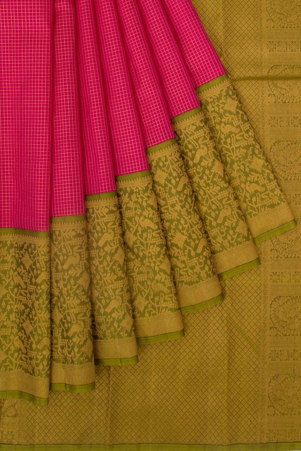 Kanchipuram Silk Checks Pink Saree