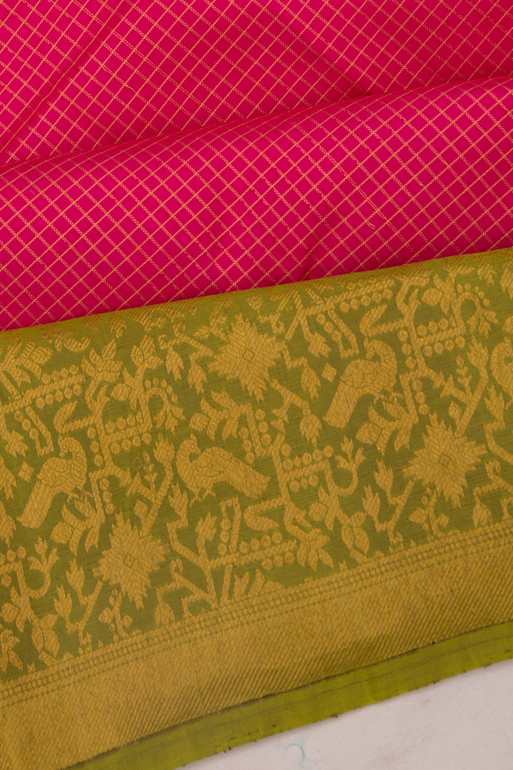 Kanchipuram Silk Checks Pink Saree