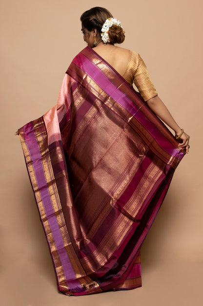 Kanchipuram Silk Checks Peach Saree