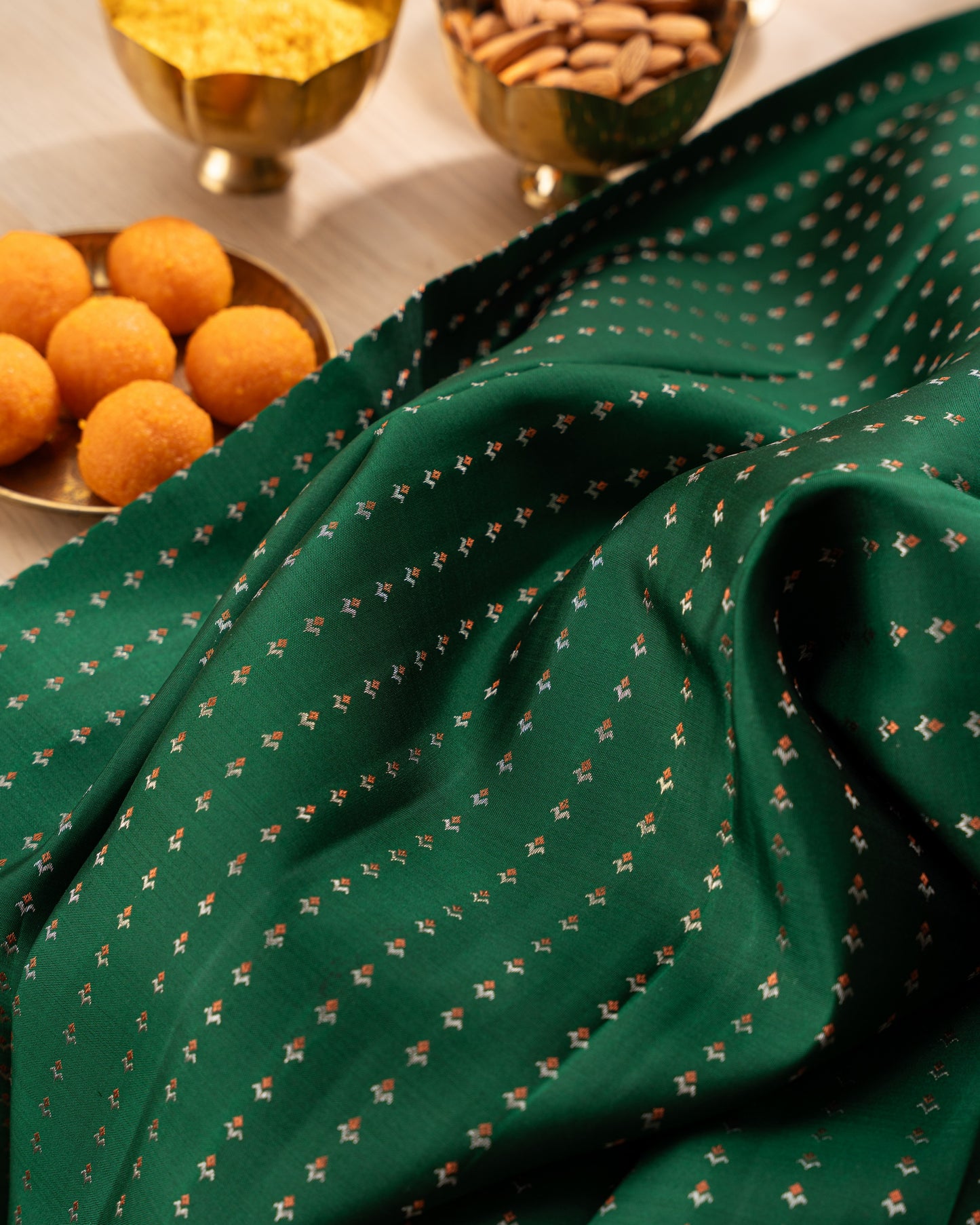 Kanchipuram Silk Brocade Green Saree With Rakhi and Gift Box