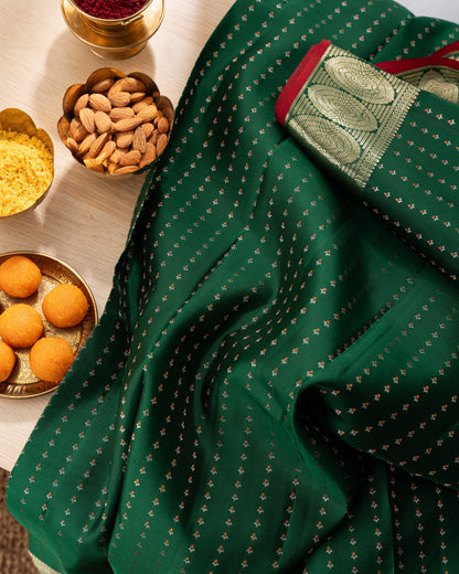 Kanchipuram Silk Brocade Green Saree With Rakhi and Gift Box