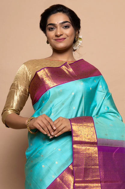 Kanchipuram Silk Butta Sky Blue Saree