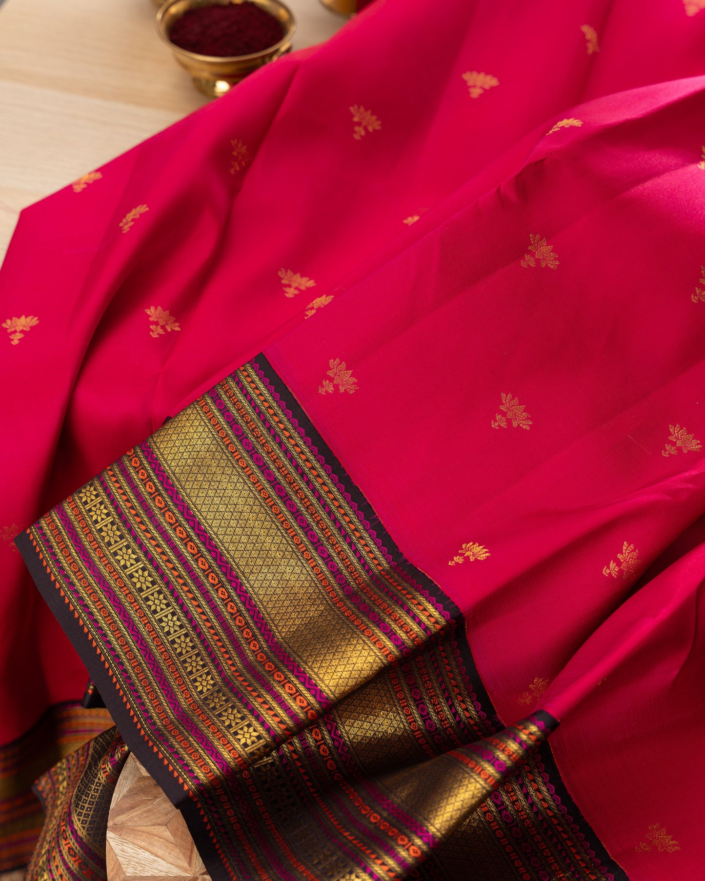 Kanchipuram Silk Lotus Butta Pink Saree With Rakhi and Gift Box