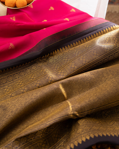 Kanchipuram Silk Lotus Butta Pink Saree With Rakhi and Gift Box