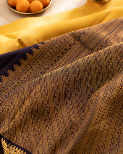 Kanchipuram Silk Lines And Butta Yellow Saree With Rakhi and Gift Box