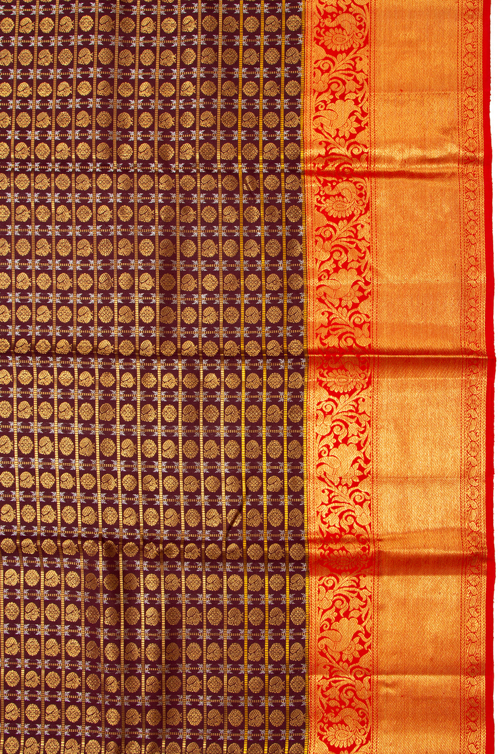 Kanchipuram Silk Checks And Butta Brown Saree