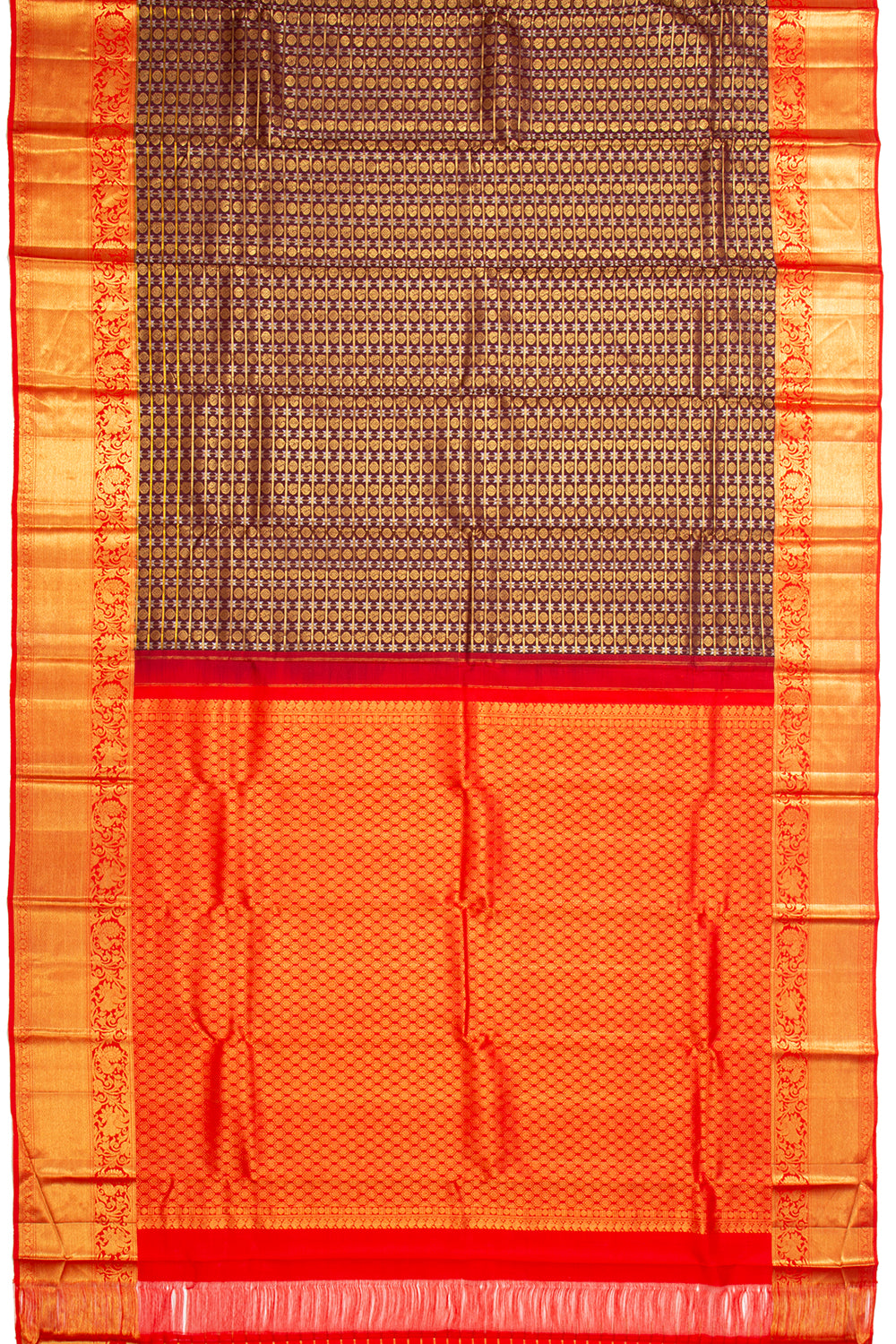 Kanchipuram Silk Checks And Butta Brown Saree