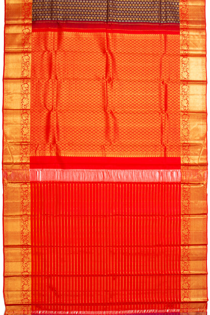 Kanchipuram Silk Checks And Butta Brown Saree