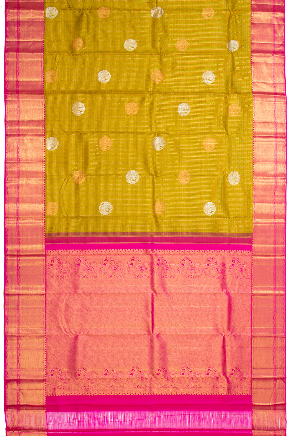 Kanchipuram Silk Checks And Butta Mehendi Green Saree