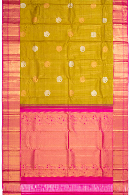 Kanchipuram Silk Checks And Butta Mehendi Green Saree