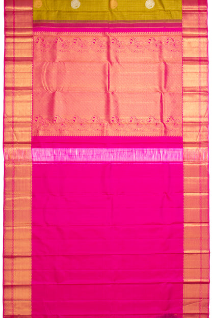 Kanchipuram Silk Checks And Butta Mehendi Green Saree