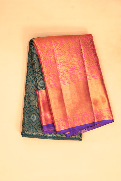 Kanchipuram Silk Brocade Dark Green Saree