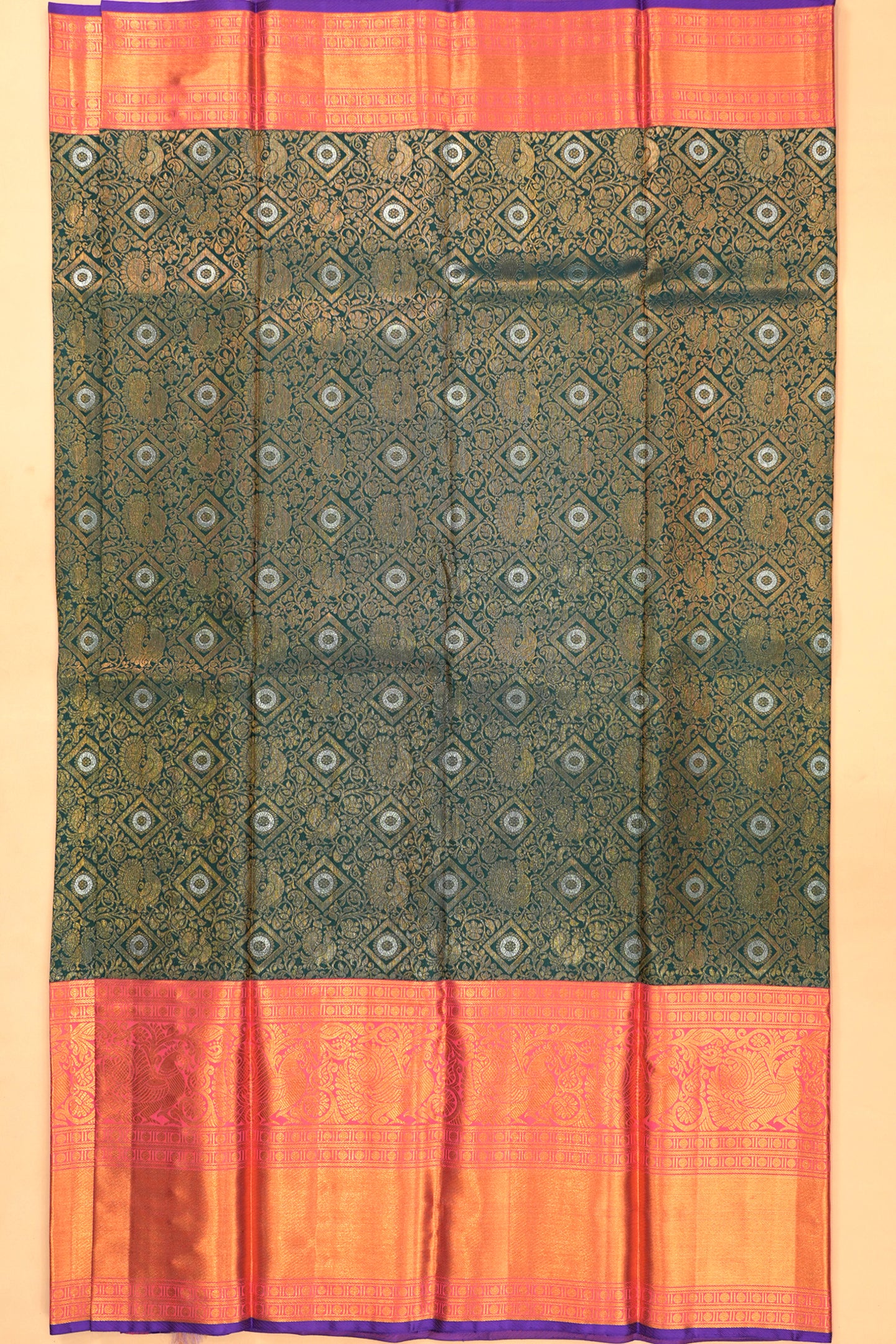 Kanchipuram Silk Brocade Dark Green Saree