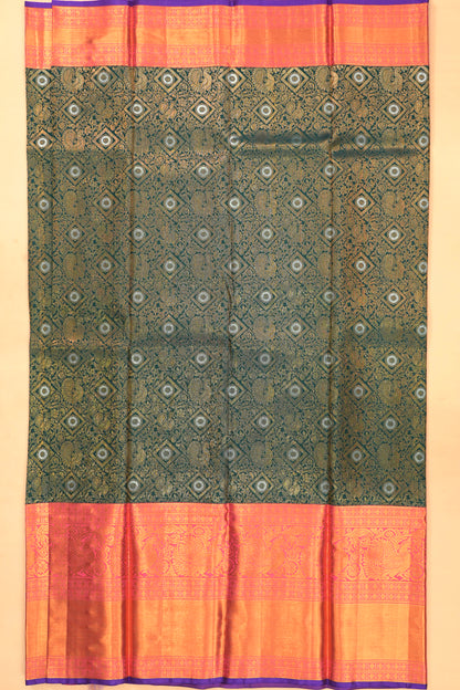 Kanchipuram Silk Brocade Dark Green Saree
