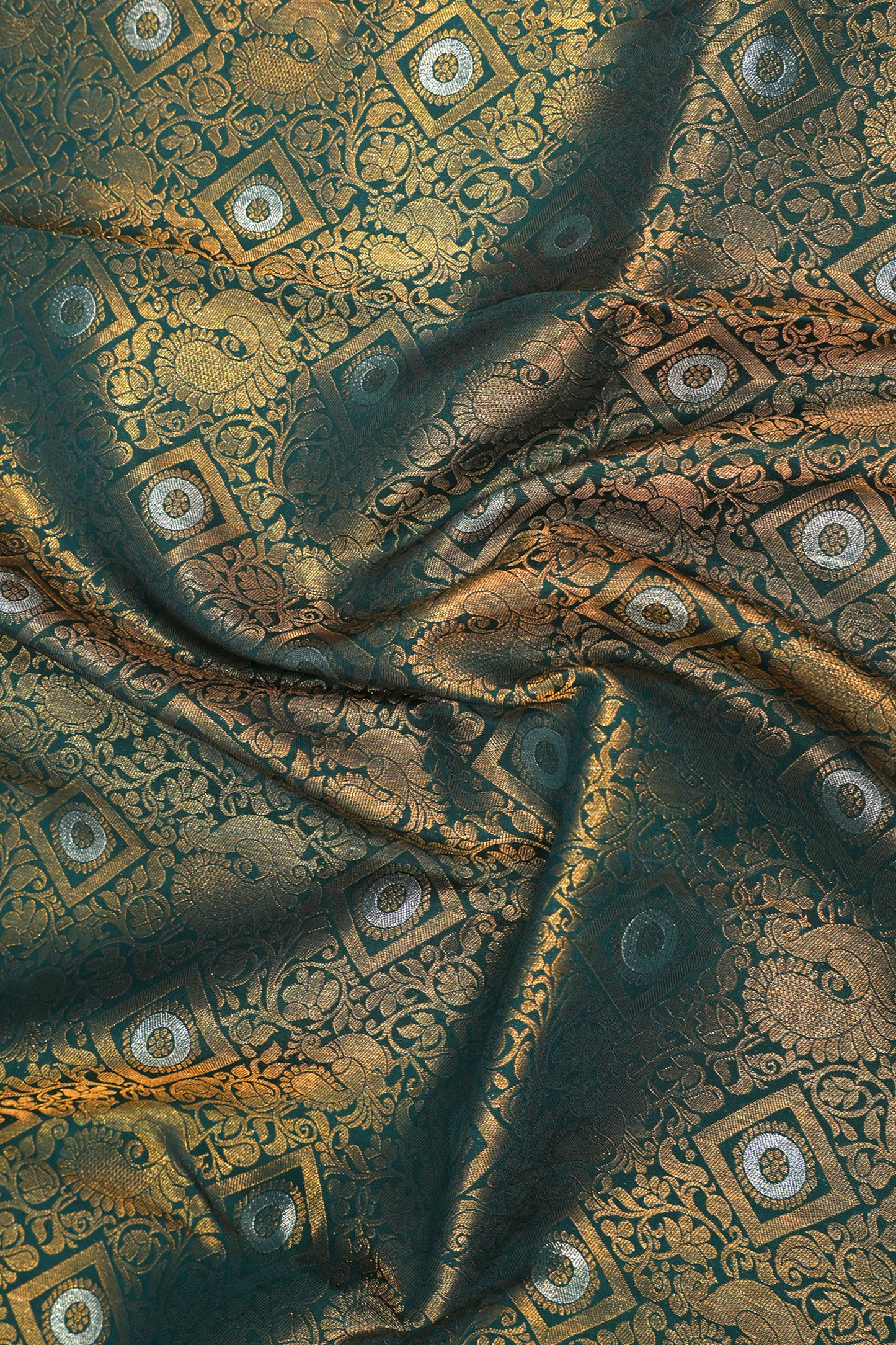 Kanchipuram Silk Brocade Dark Green Saree