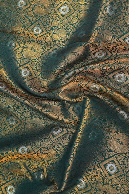 Kanchipuram Silk Brocade Dark Green Saree