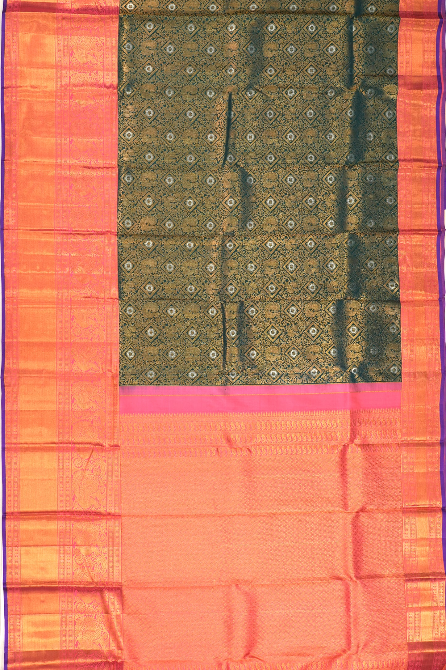 Kanchipuram Silk Brocade Dark Green Saree