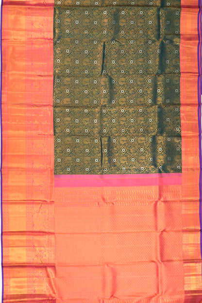 Kanchipuram Silk Brocade Dark Green Saree
