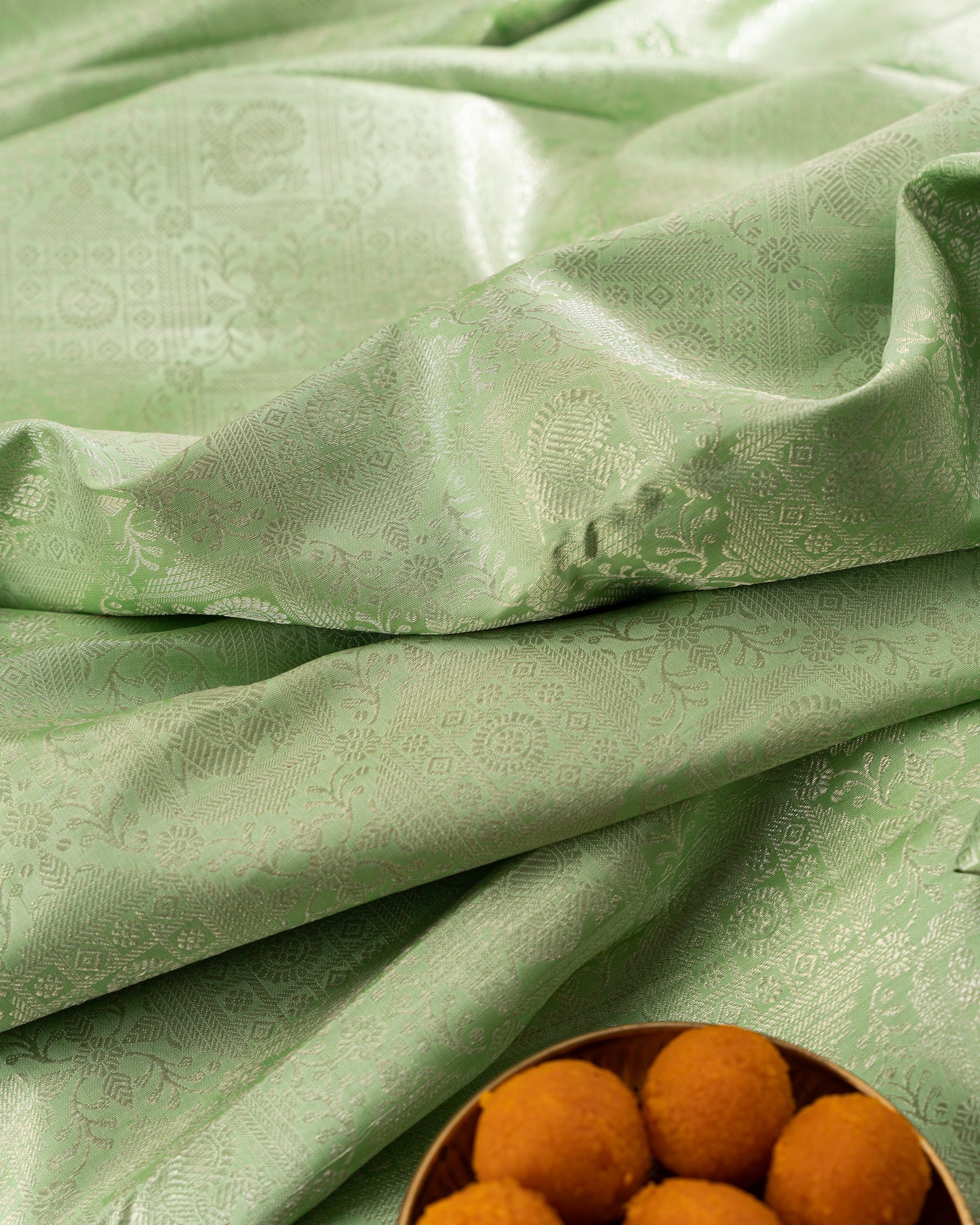 Kanchipuram Silk Brocade Green Saree With Rakhi And Gift Box