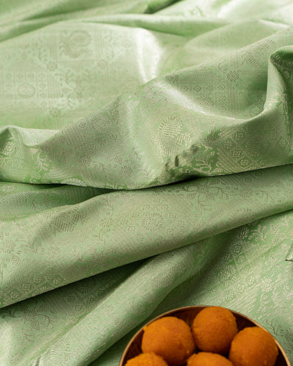 Kanchipuram Silk Brocade Green Saree With Rakhi And Gift Box